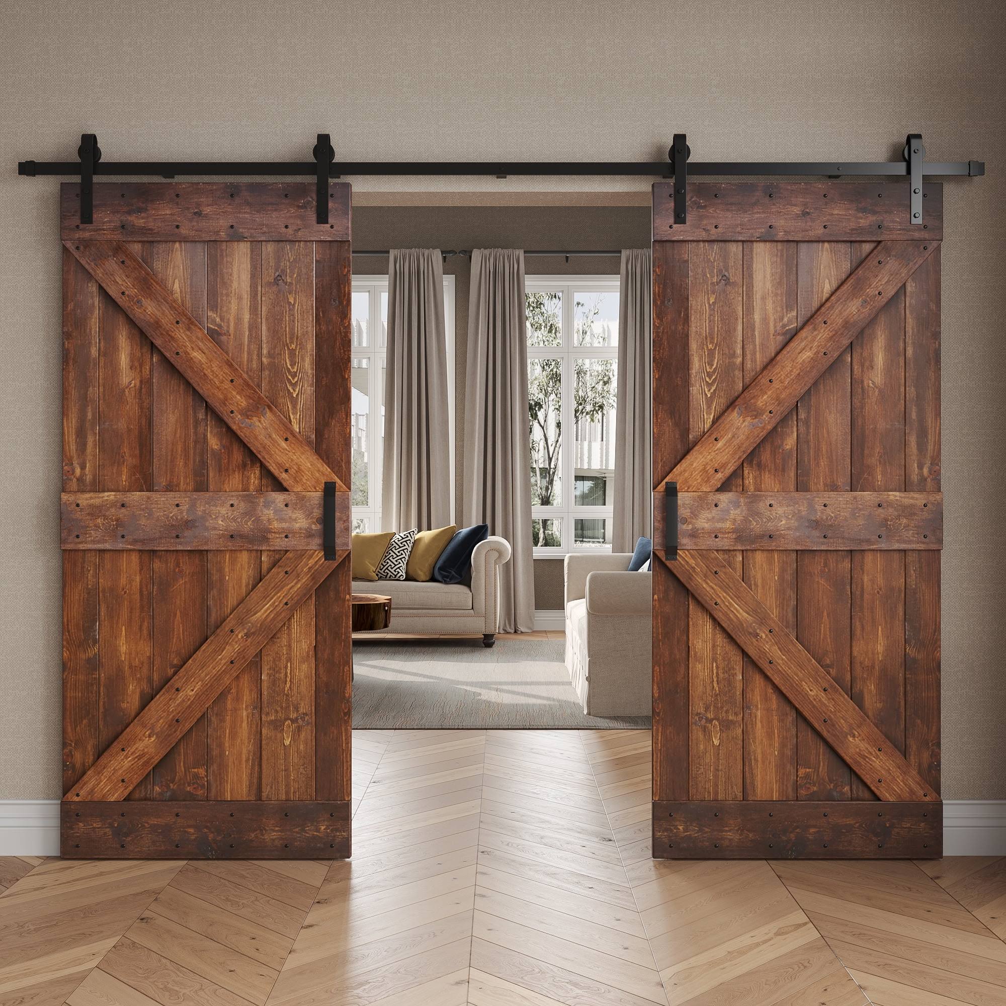 Coast Sequoia Inc K Series 76 in. x 84 in. Dark Walnut DIY Knotty Wood Double Sliding Barn Door with Hardware Kit