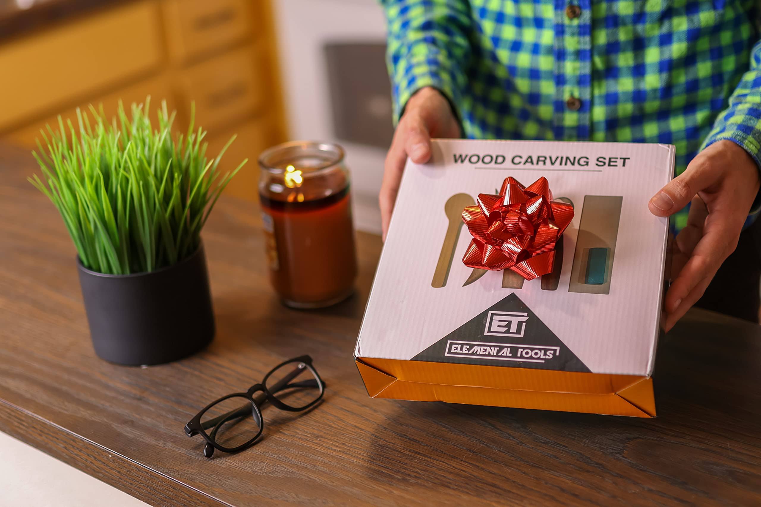 Elemental Tools 9pc Wood Carving Tools Set- Hook Carving Knife, Whittling Knife, Detail Wood Carving Knife for Spoon, Bowl, Kuksa Cup or General