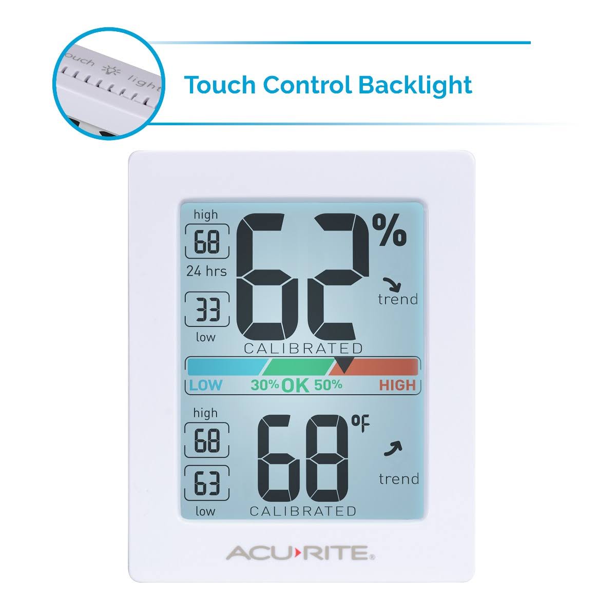 Acurite Digital Humidity and Temperature Monitor with Backlight (01139m), White