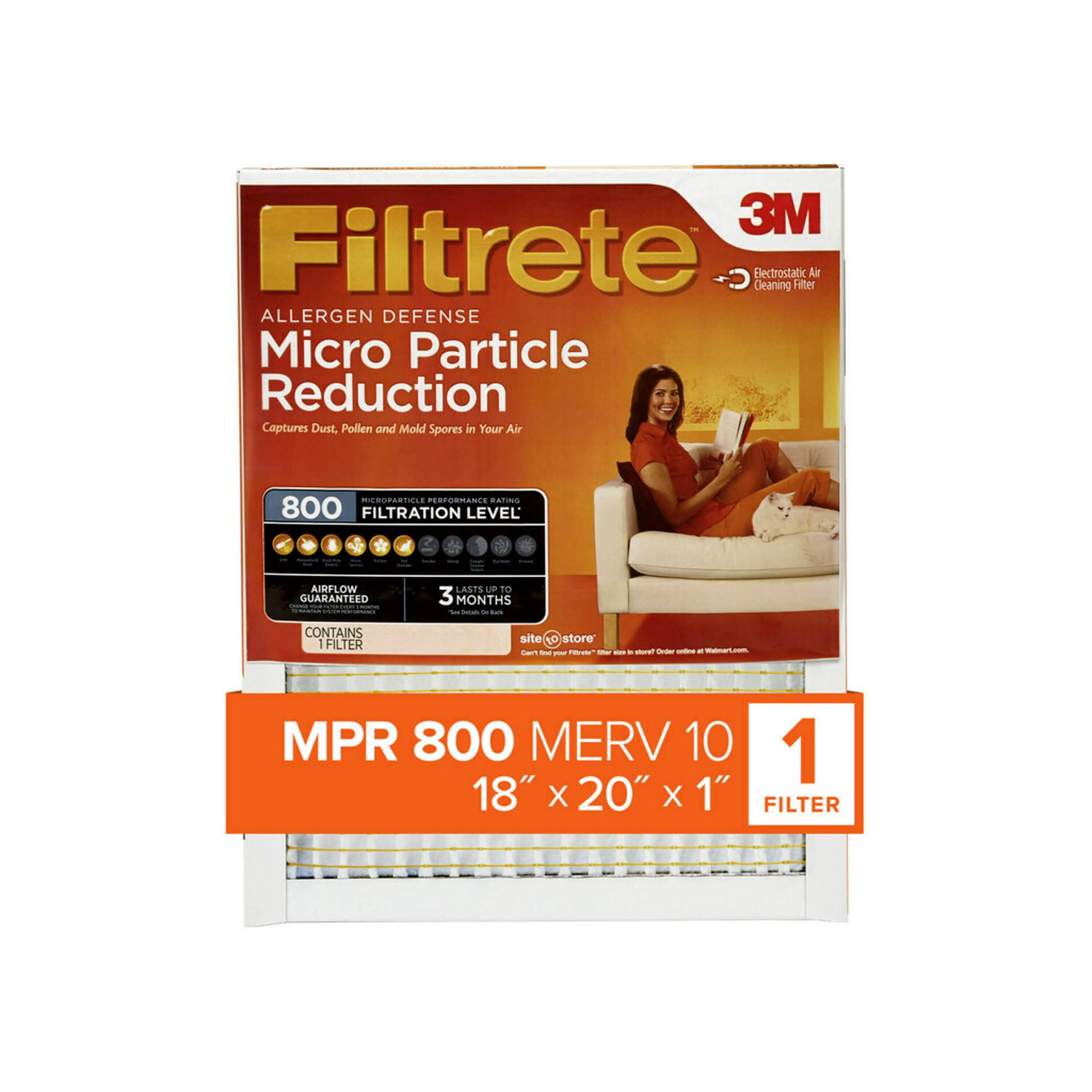Filtrete 18x20x1, Allergen Defense Micro Particle Reduction HVAC Furnace Air Filter, 800 Mpr, 1 Filter