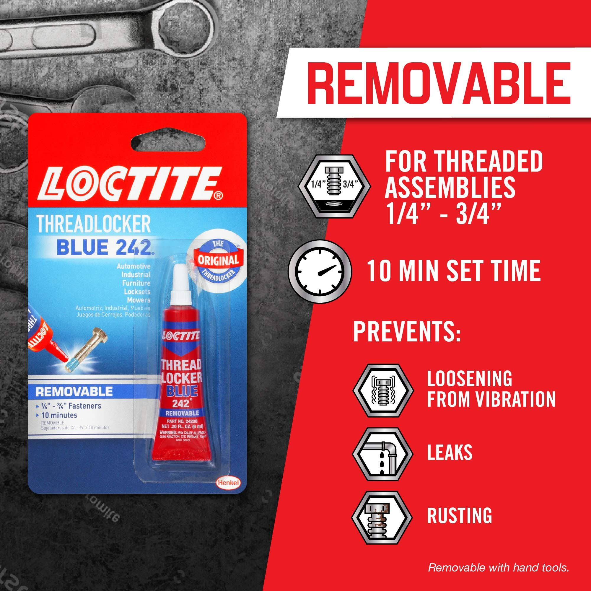 Loctite Heavy Duty Threadlocker, 0.2 oz, Blue 242, Single, Size: 0.2 fl. oz (Pack of 1)