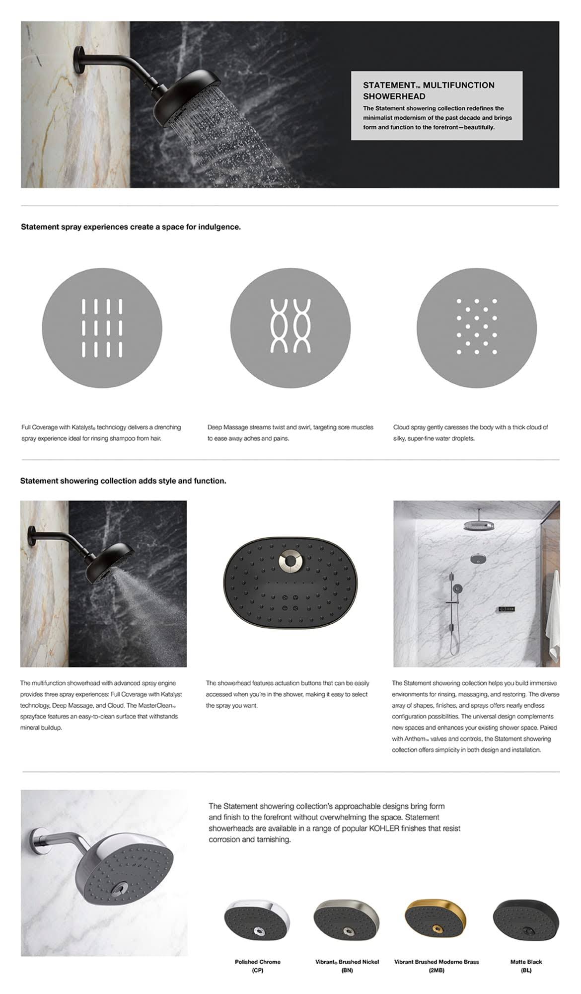 Kohler K-26290-G Statement three-function Showerhead, 1.75 GPM, Polished Chrome