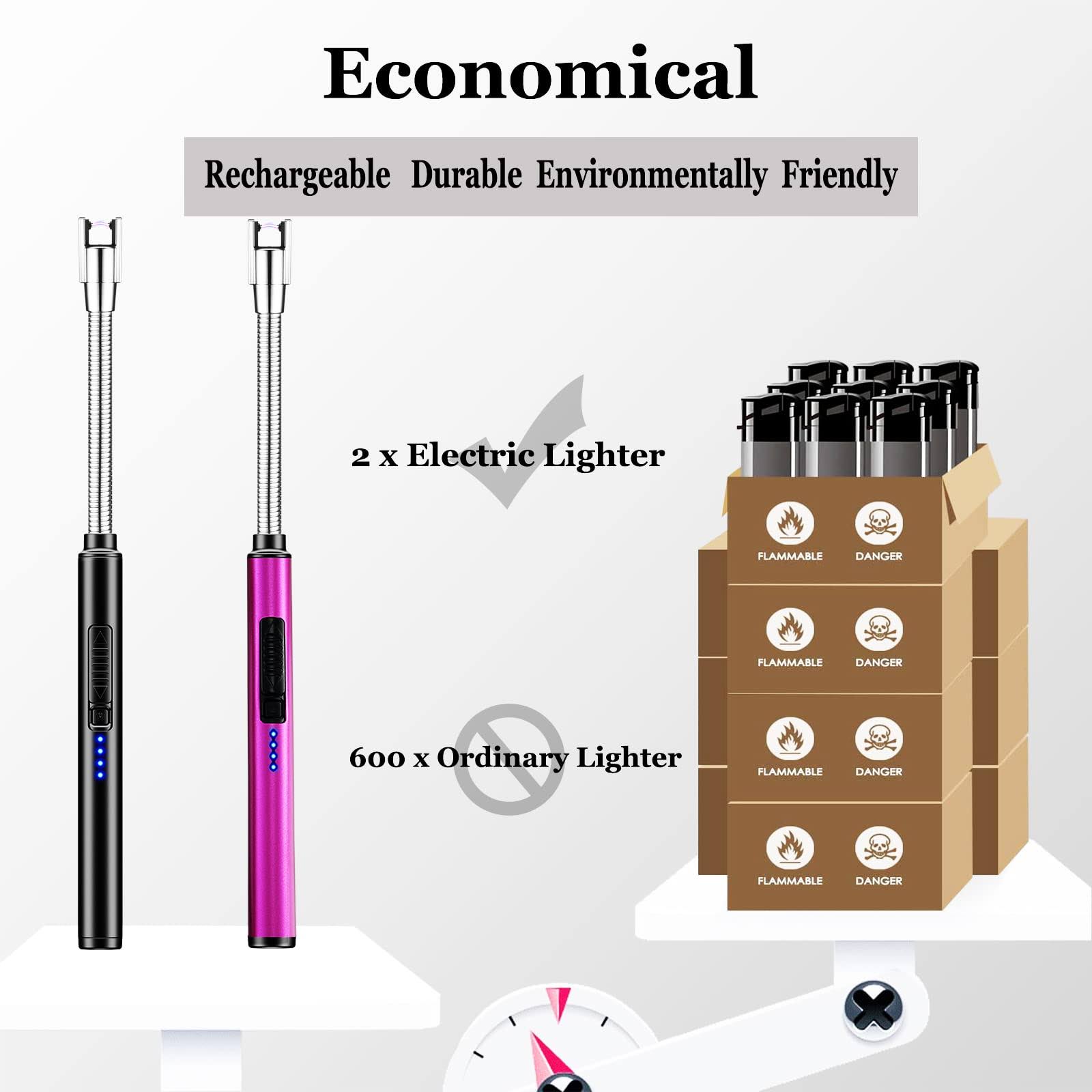 NNVNOZR 2 Pack Lighter Candle Lighter USB Rechargeable Safety Arc Flameless Windproof Long Lighter for Camping Grill Family Home Use