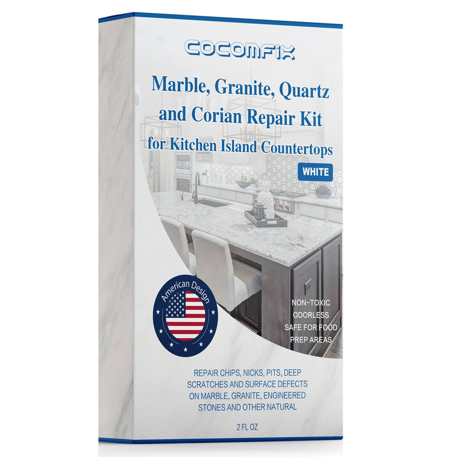 cocomfix Quartz Countertop Chip Repair Kit(White), Marble and Granite Repair to Fix Nicks, Chips or Scratches on Granite, Marble Porcelain, Corian,
