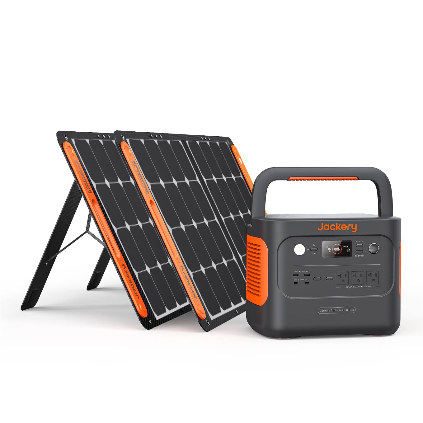 Jackery Explorer 1000 Plus Solar Generator + 2*100W Solar Panel for Outdoor Off-Grid Activities, 2000W output(4000W Surge) to Power Up to 8 Devices at
