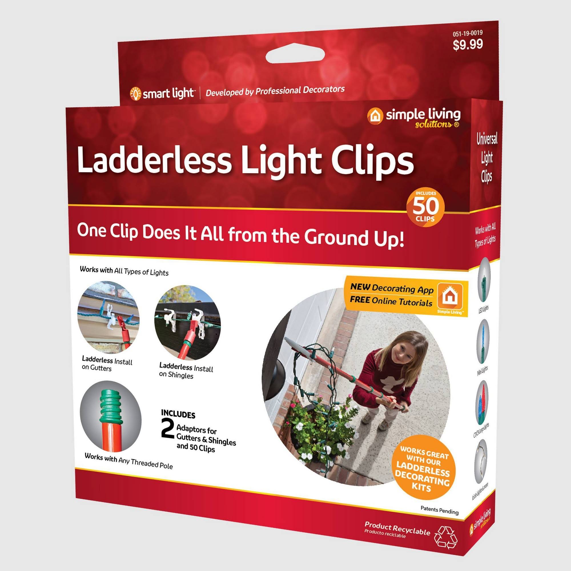 Simple Living Ladderless Light Clips 50ct Includes 2 Adapters Gutters & Shingles, Size: One Size