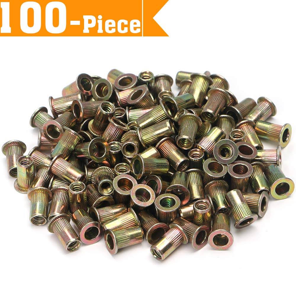 Woopais 100pcs Carbon Steel SAE Rivet Nuts 1/4-20 Threaded Rivet Insert Nutsert Rivnuts Kit