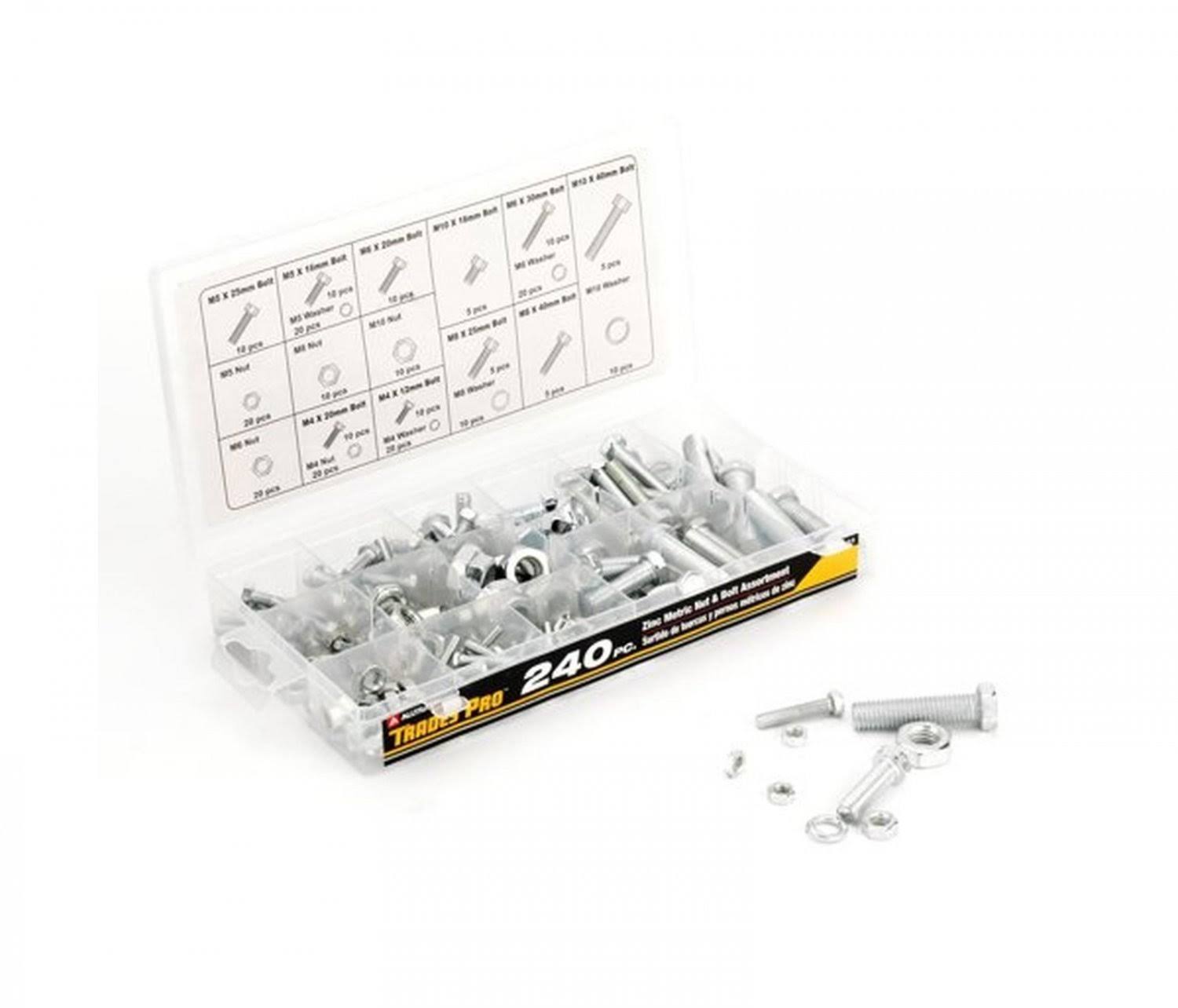Tradespro 836344 Zinc Metric Nut and Bolt Assortment, 240-Piece