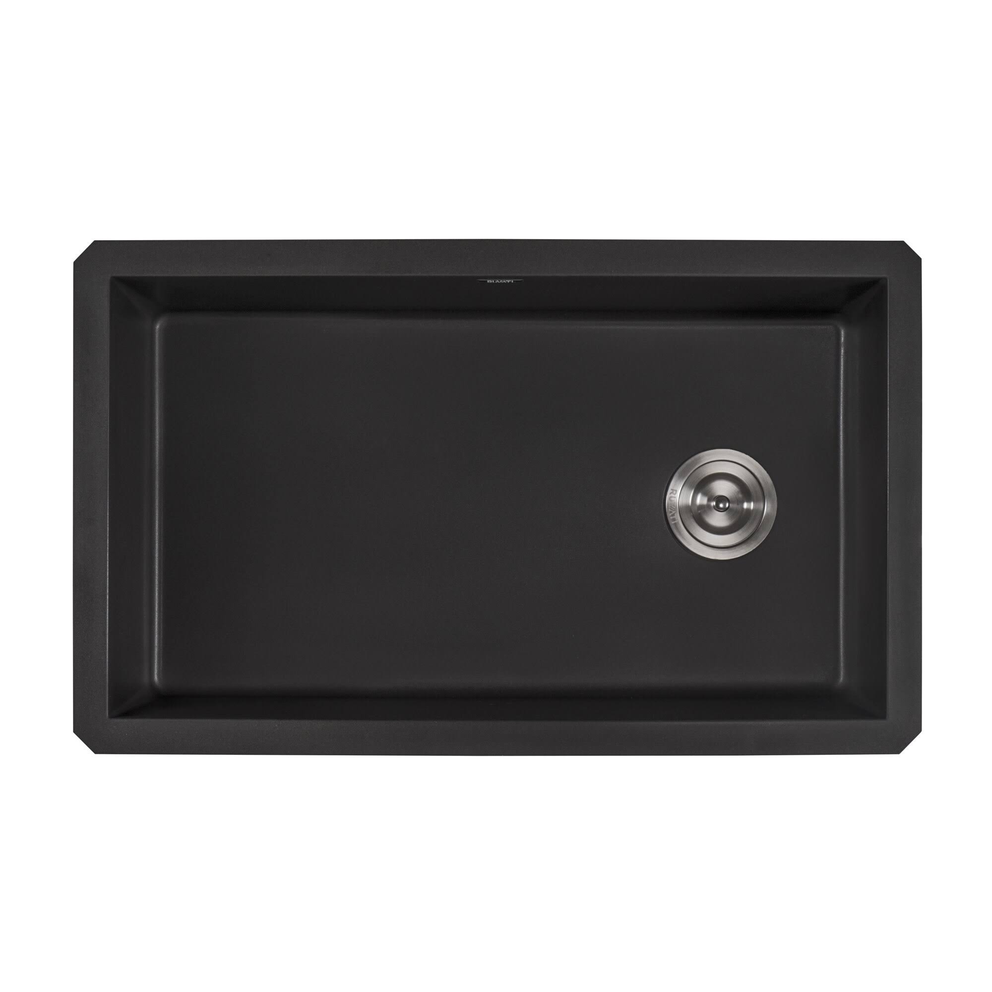 Ruvati 32 x 19 inch epiGranite Undermount Granite Composite Single Bowl Kitchen Sink, Midnight Black