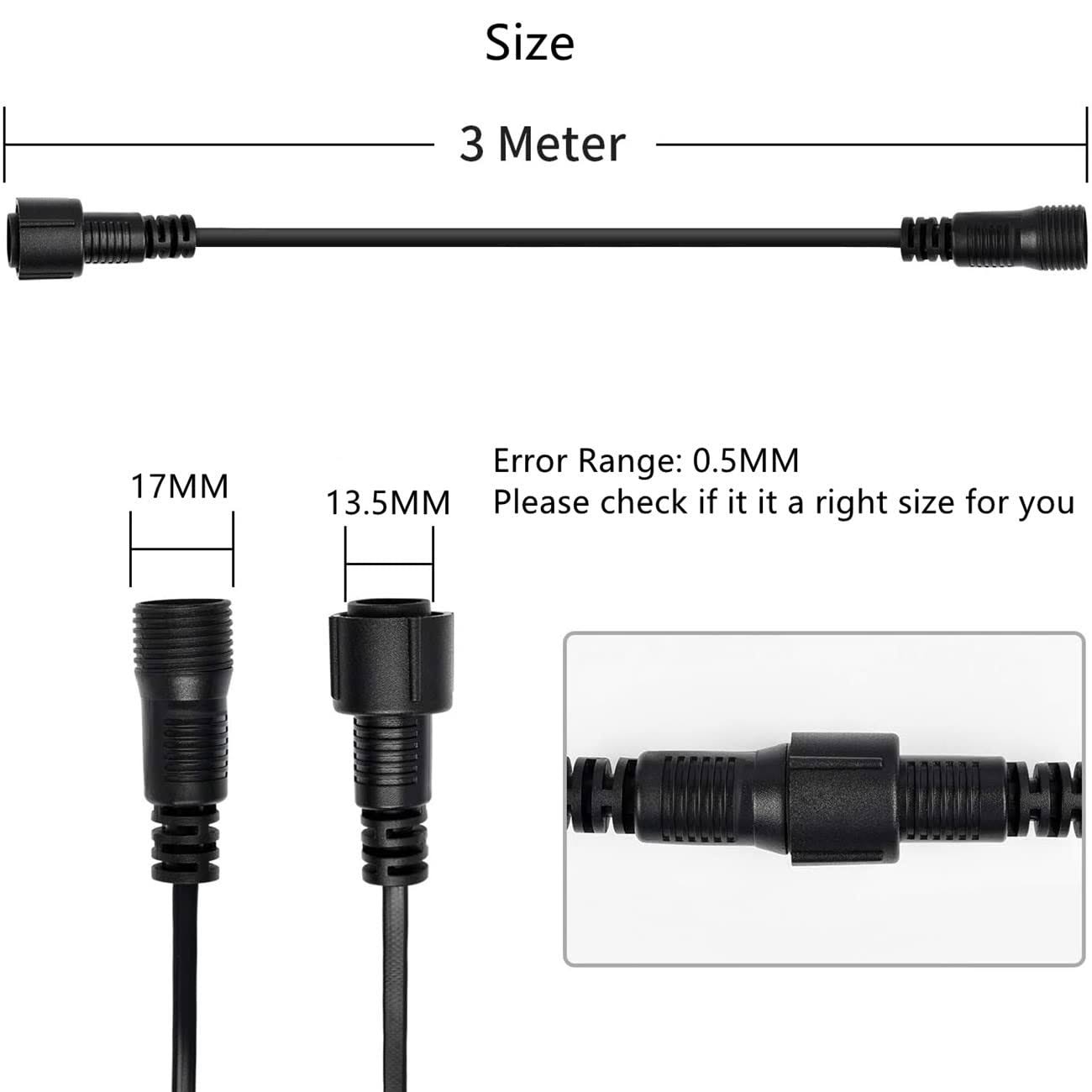 2Pin Extension Cable, 3Meters 9.8ft Extension Cord with Male and Female Connectors (2pin Cable)