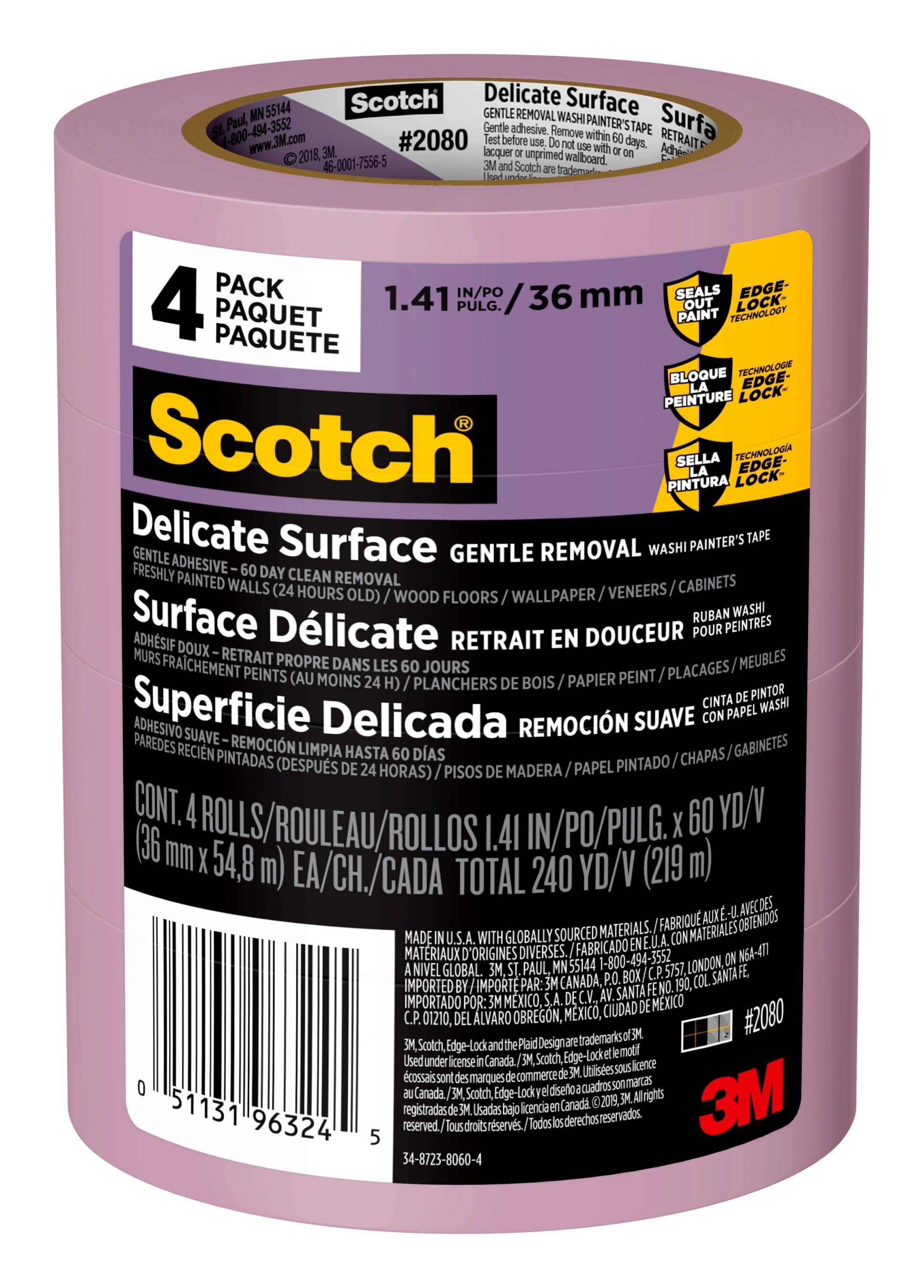 Scotch Delicate Surface Painter's Tape, 1.41 in x 60 yd, Purple, 4 Rolls
