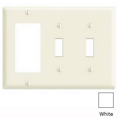 Leviton PJ226-W Wallplate 3-Gang 2-Toggle 1-Decora Midway Size Nylon- White