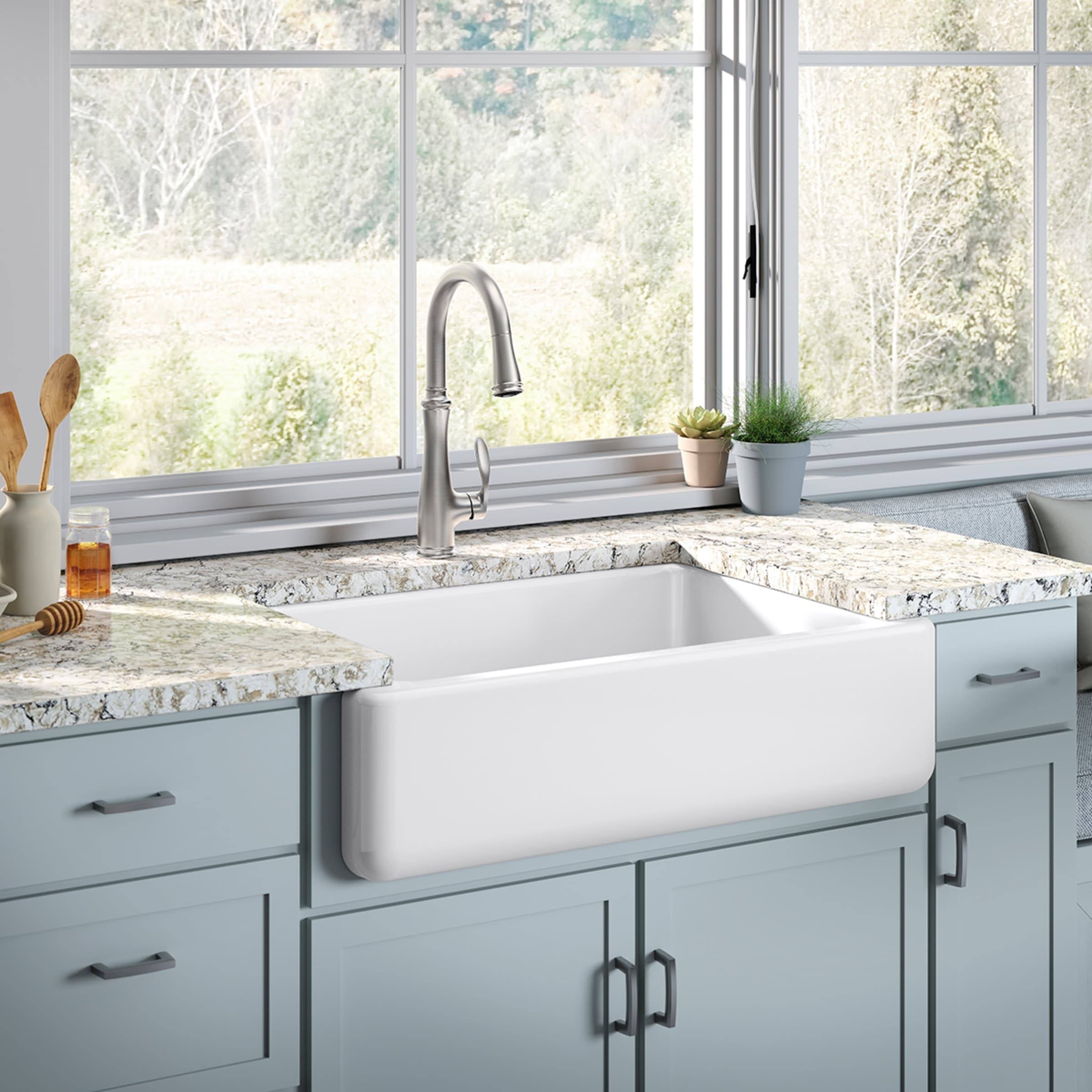 KOHLER K-560-VS Bellera Single-Hole or Three-Hole Kitchen Sink Faucet with Pull-Down 16-3/4
