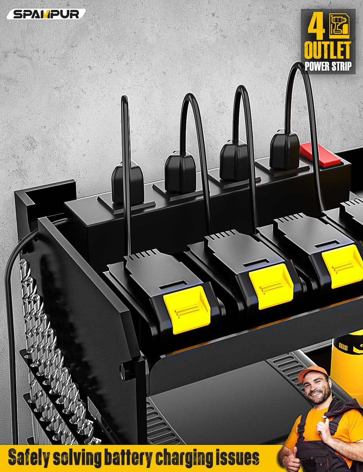 Spampur Power Tool Organizer, Garage Organization with 6 Drill Holders Wall Mount, 3 Layers Heavy Duty Metal Premium Garage Utility Tool