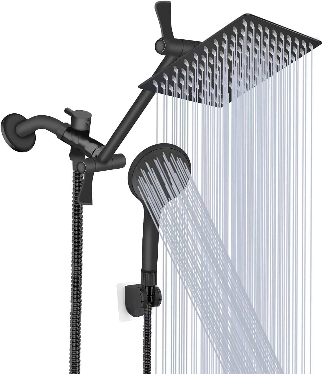 Tudoccy Shower Head, 8��' High Pressure Rainfall Shower Head/Handheld Shower Combo with 11'' Extension Arm, 9 Settings Adjustable Anti-leak Shower Head