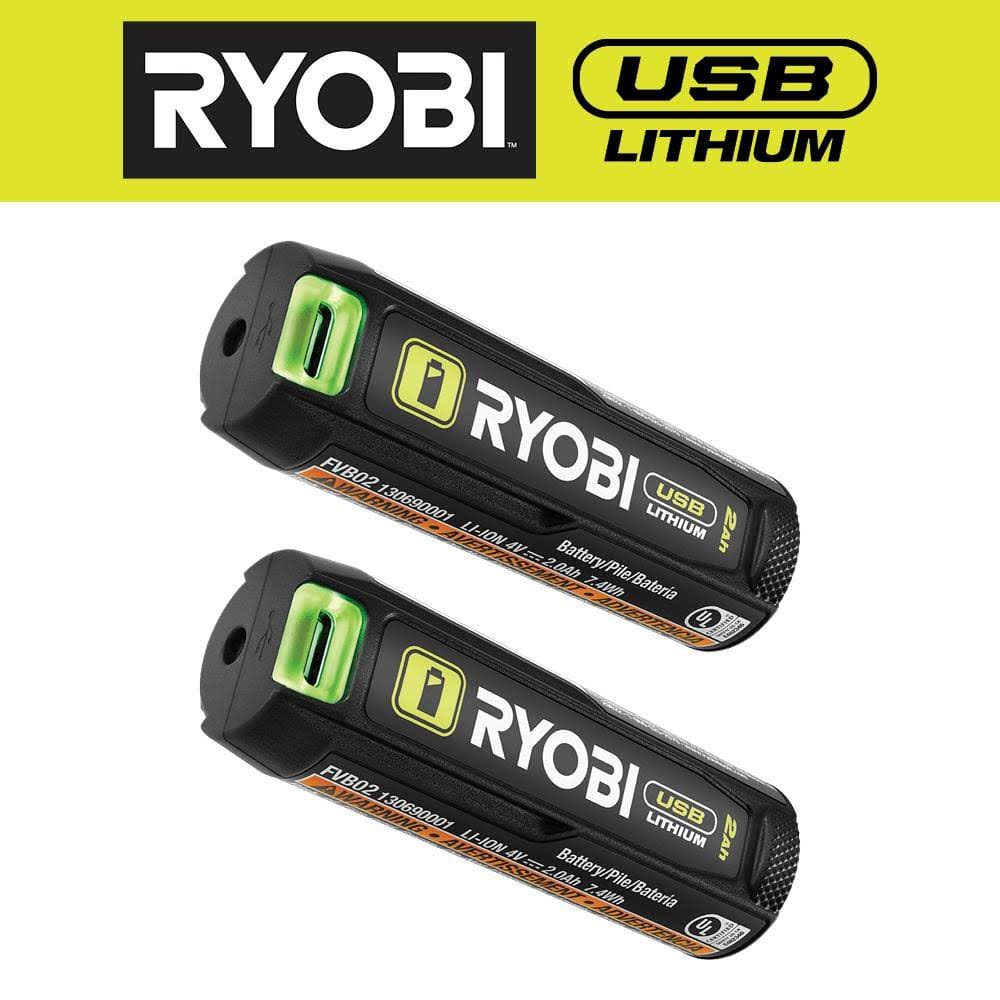 Ryobi USB Lithium 2.0 Ah Lithium Rechargeable Batteries (2-Pack)
