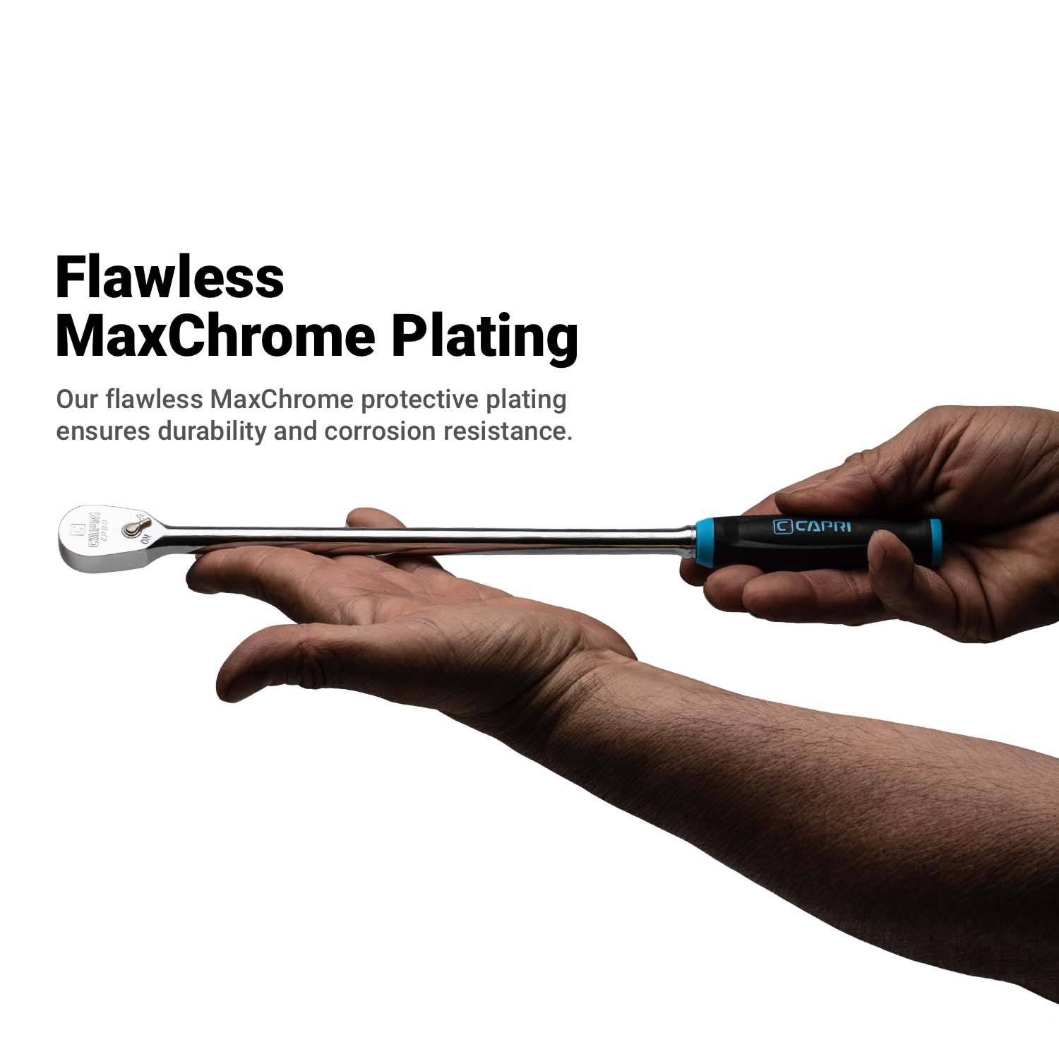 Capri Tools Fine 90-Tooth Extra Long Ratchet Set, Ergonomic Soft Grip, 1/4, 3/8, 1/2-in Drive, 3-Piece | CP90SL-SET