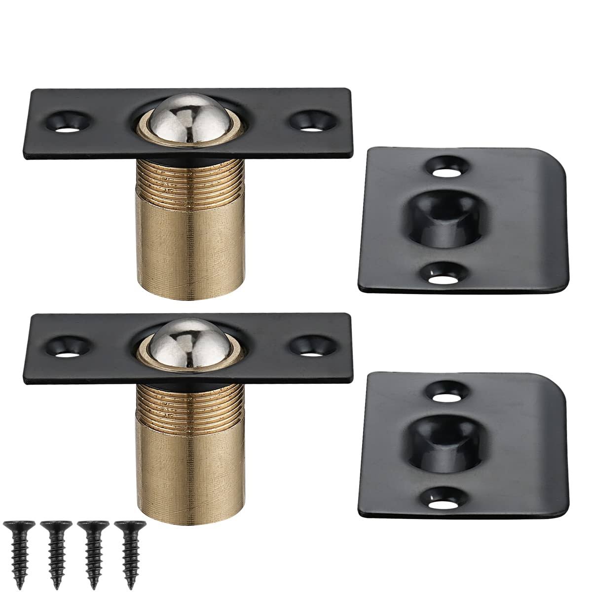 JQK Closet Door Ball Catch Hardware Stainless Steel Catch Adjustable with Strike Plate Black Finish 2 Pack Hbc100-bk-p2