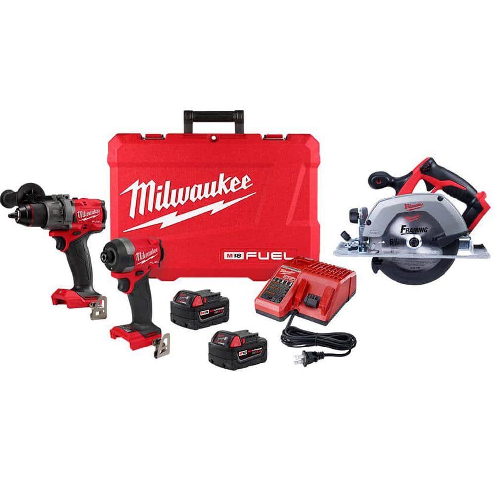 Milwaukee M18 Fuel 18-V Lithium-Ion Brushless Cordless Hammer Drill and Impact Driver Combo Kit (2-Tool) w/6-1/2 in. Circular Saw
