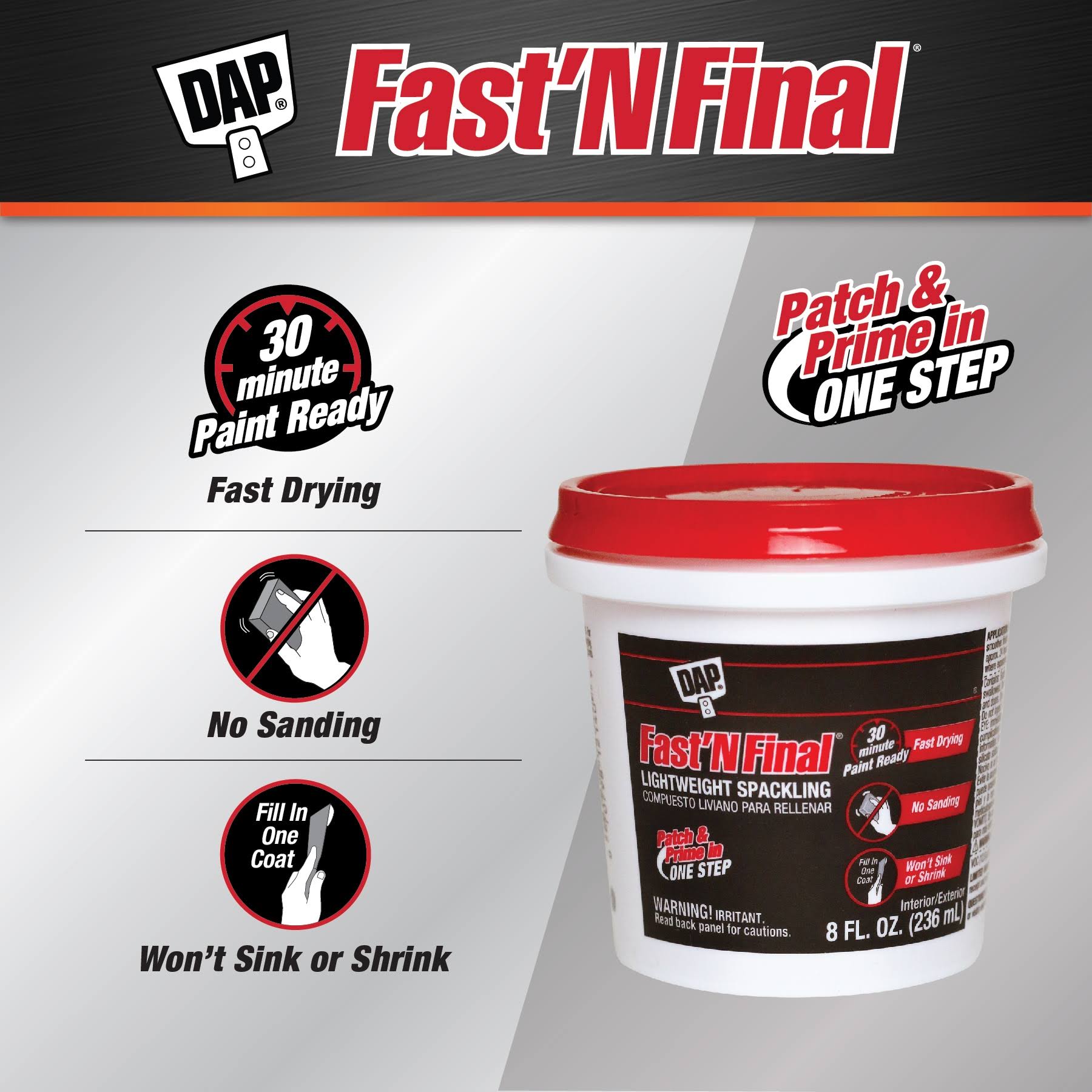 DAP Fast 'N Final Lightweight Spackling- 0.5 pint tub