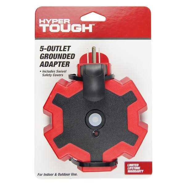 Hyper Tough 5-Outlet Outdoor Extension Cord Power Adapter with Safety Cover, 15-Amp, Red