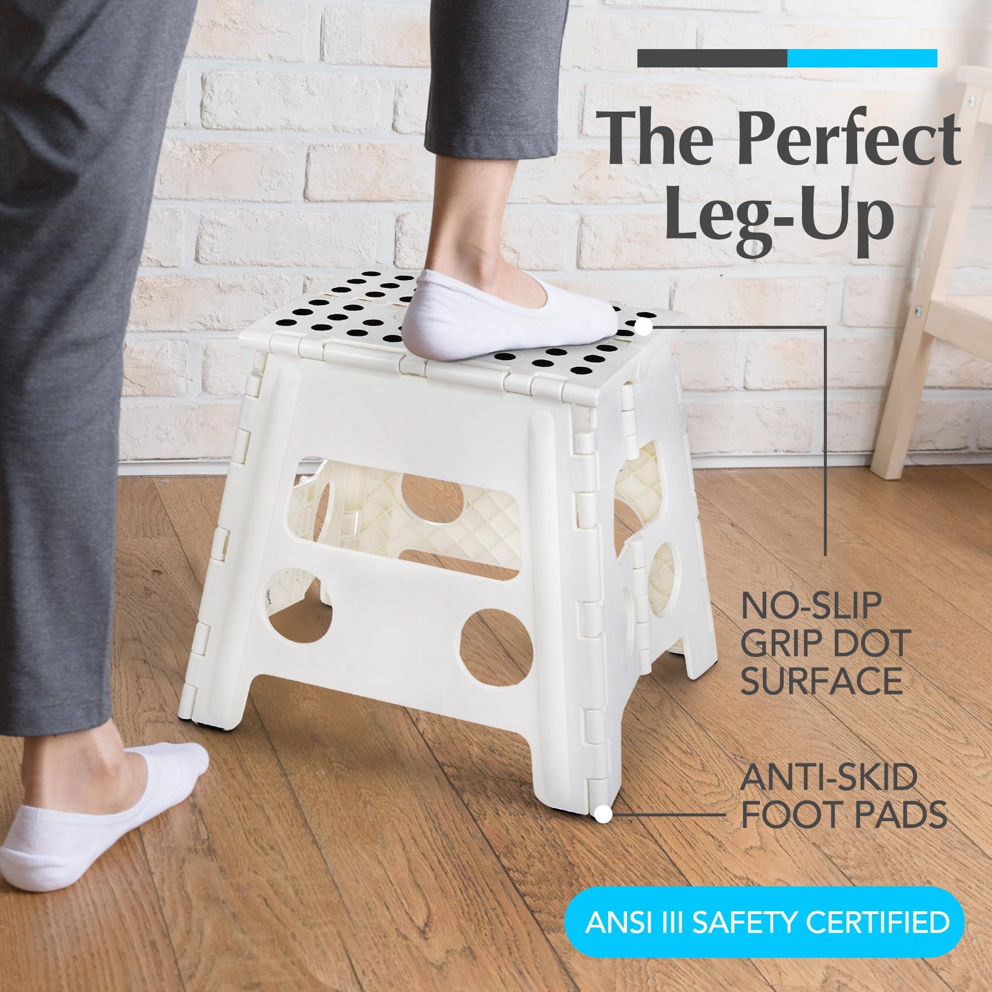 Folding Step Stool, 13 inch- The Anti-Skid Step Stool Is Sturdy to Support Adults and Safe Enough for Kids. Opens Easy with One Flip. Great for
