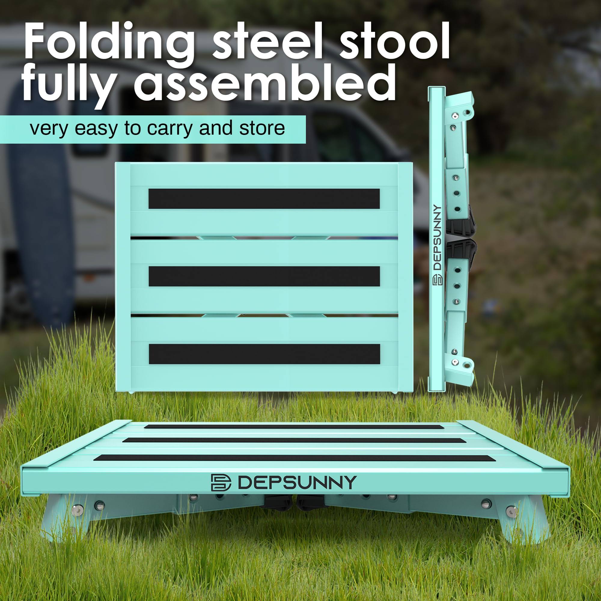 DEPSUNNY Adjustable Height Aluminum RV Step, Stable Foldable Platform Step Stool, Supports Up to 1,000 lb, Non-Slip Rubber Feet and Platform Mat, Easy