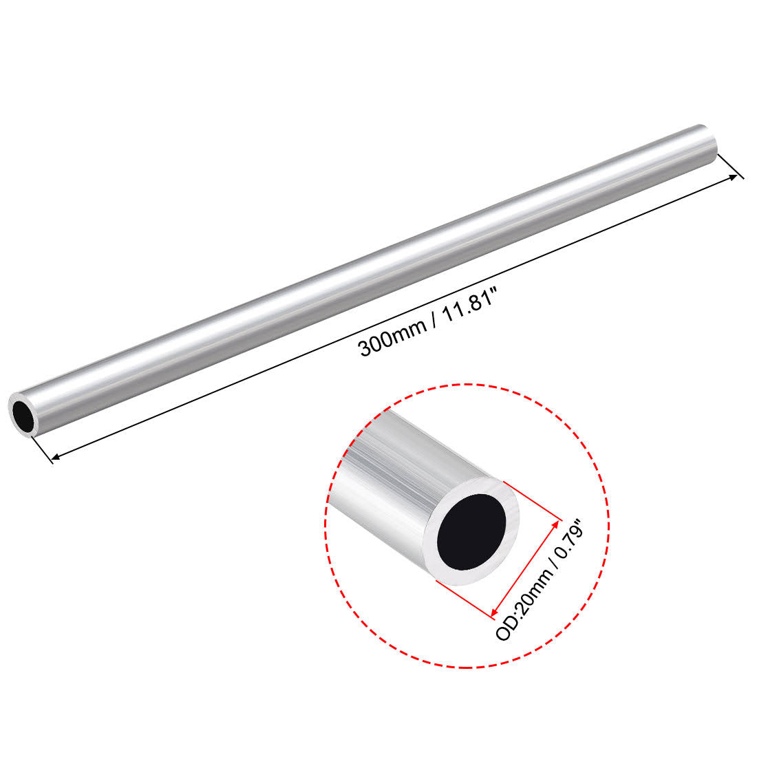 Uxcell 6063 Aluminum Round Tube 300mm Length 20mm OD 16mm Inner Dia Seamless Aluminum Straight Tubing 2 Pcs