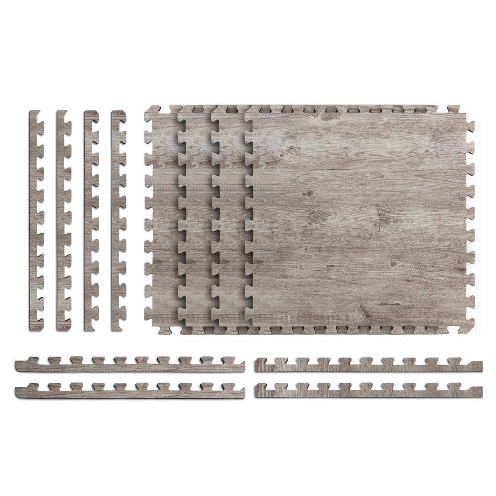 Norsk Reversible Driftwood/Black Faux Wood 24 in. x 24 in. x 0.47 in. Foam Mats (4-Pack)