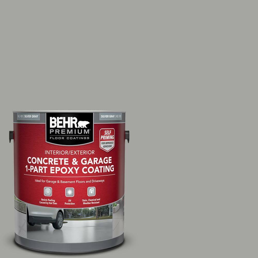 BEHR Premium 1 gal. #901 Silver Gray Self-Priming 1-Part Epoxy Satin Interior/Exterior Concrete and Garage Floor Paint Silver G