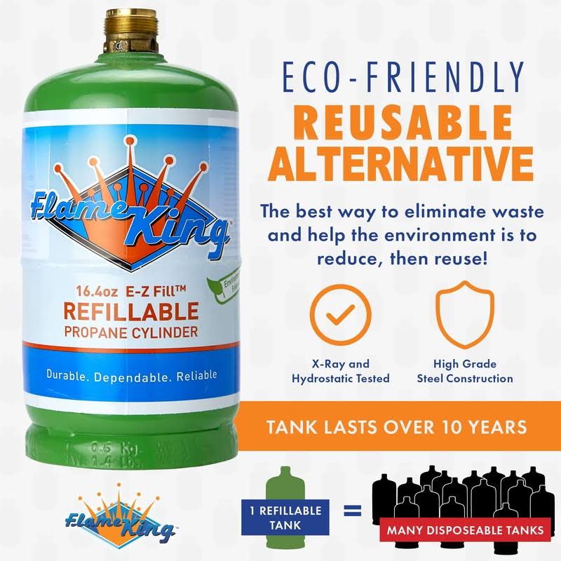 Flame King 2 Pack Eco Friendly Sustainable Refillable 1 lb Empty Propane Cylinder Tank Reusable