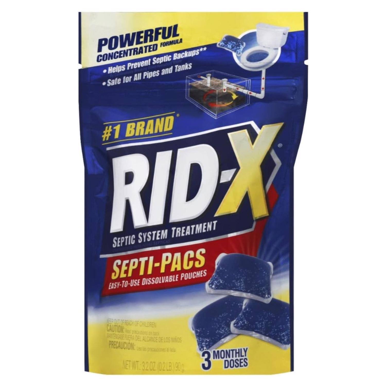 Rid-X Septic System Maintenance, 5 in 1 Waste Digestion, Concentrated Powder Pacs- 3.2 oz