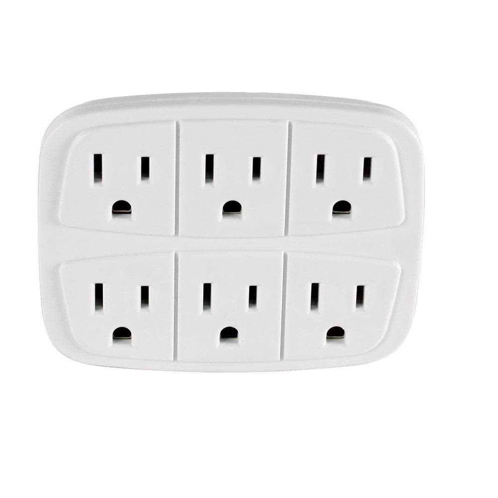 Hyper Tough 6 Outlet Grounded Wall Tap- White- 1 Each 00016