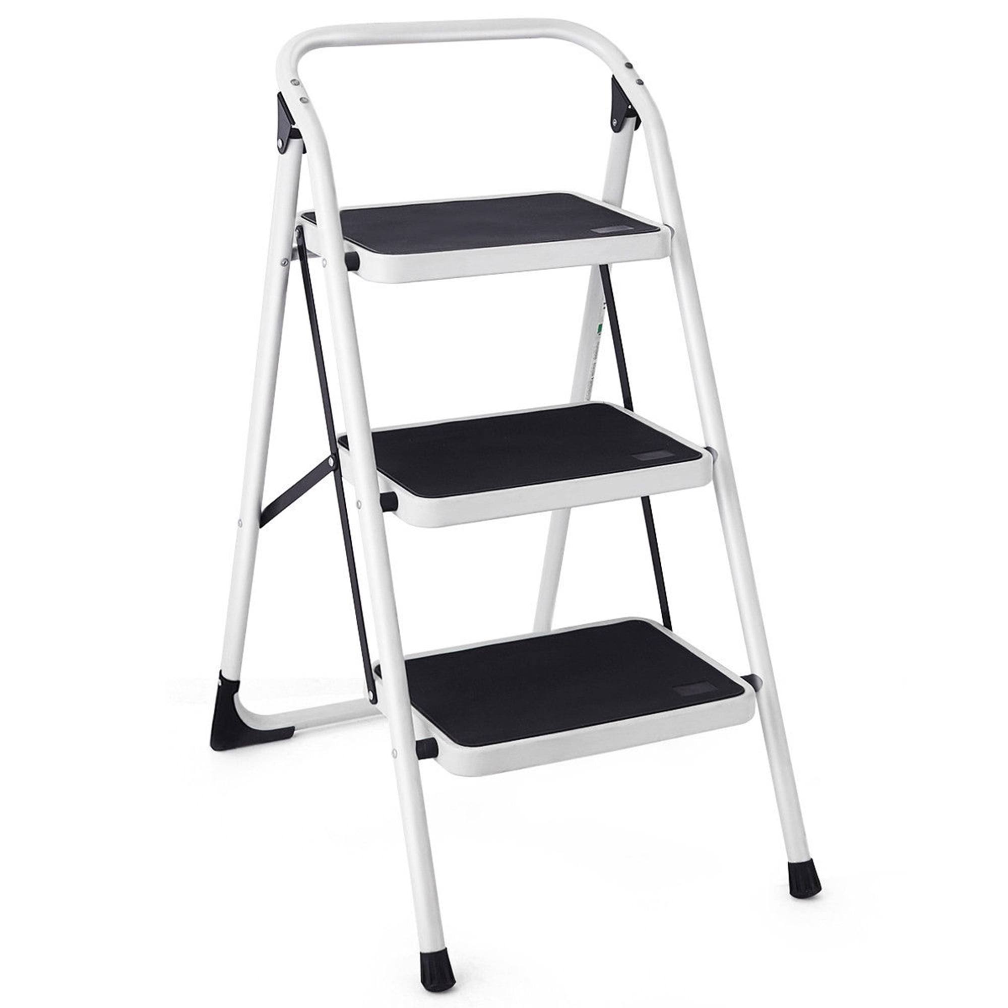 Costway 3 Step Lightweight Ladder HD Platform Foldable Stool 330 lb Cap. Saving Space