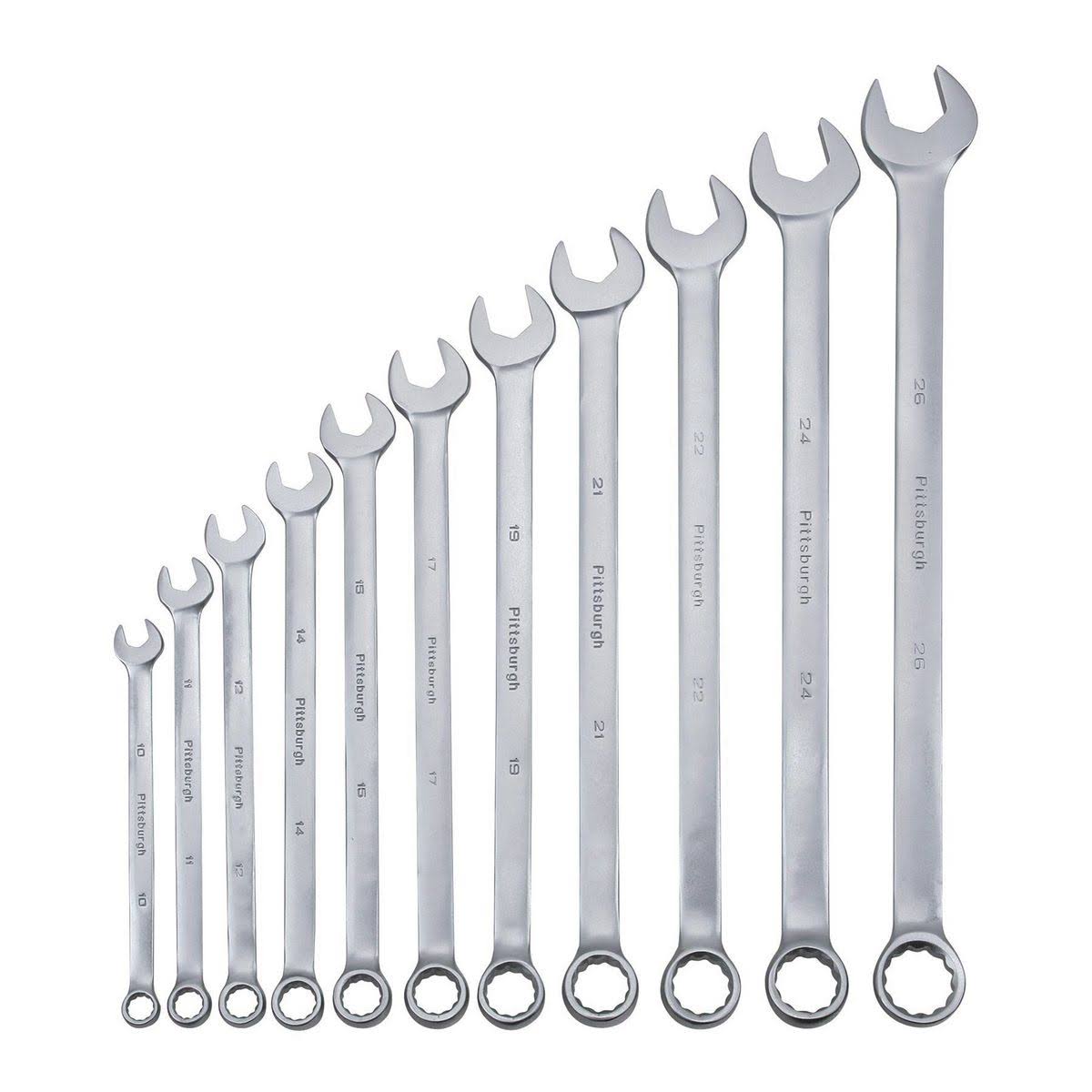 Pittsburgh 11 Piece Metric Fully Polished Long Handle Combination Wrench Set