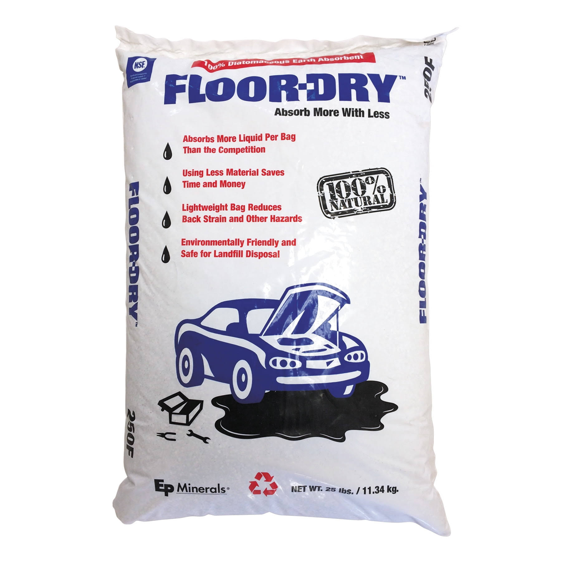 Floor Dry de Premium Oil Absorbent, Diatomaceous Earth, 25lb Poly Bag