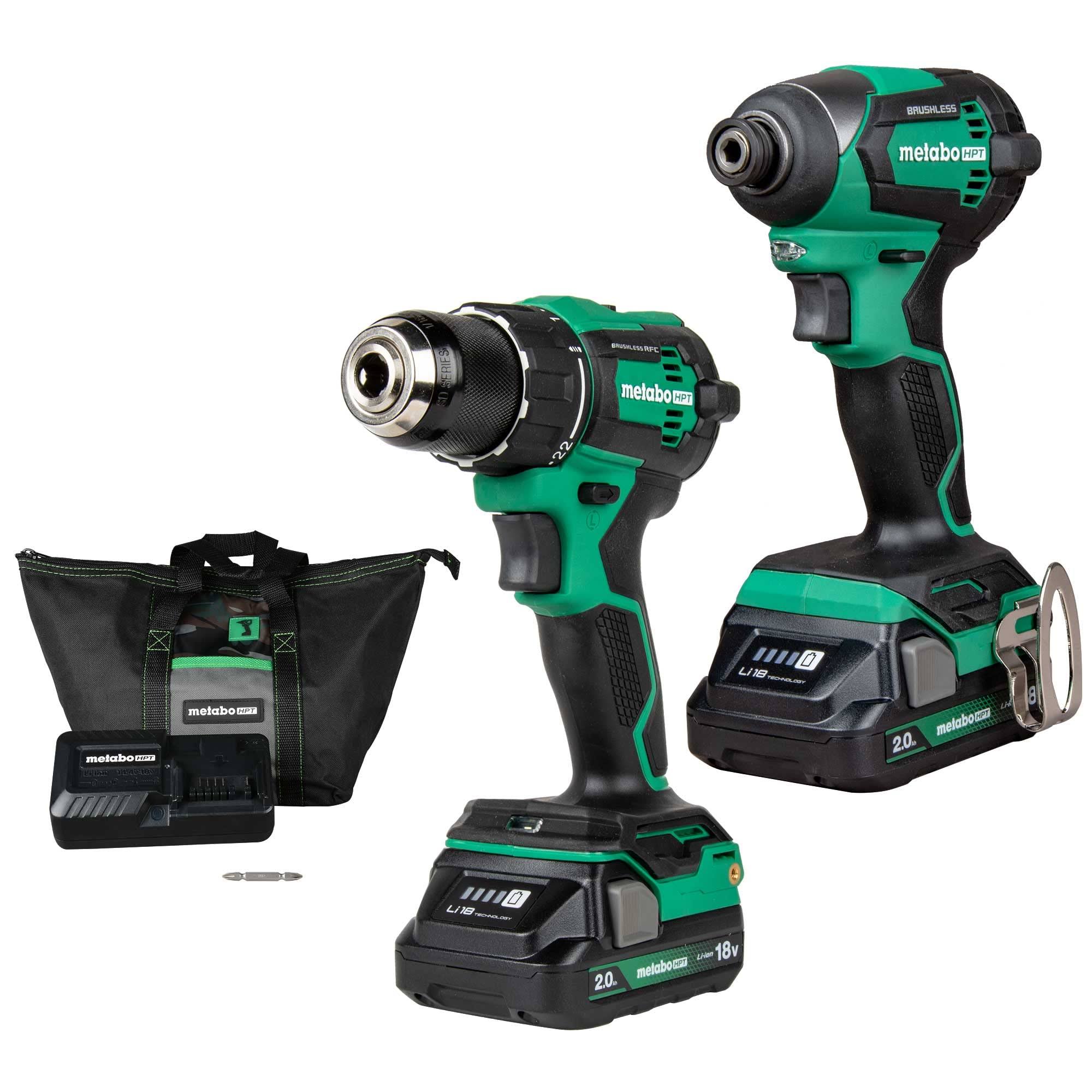 Metabo HPT KC18DEXQBM 18V Multivolt Brushless Lithium-Ion Cordless Drill Driver and Impact Driver Combo Kit with 2 Batteries (2 Ah)