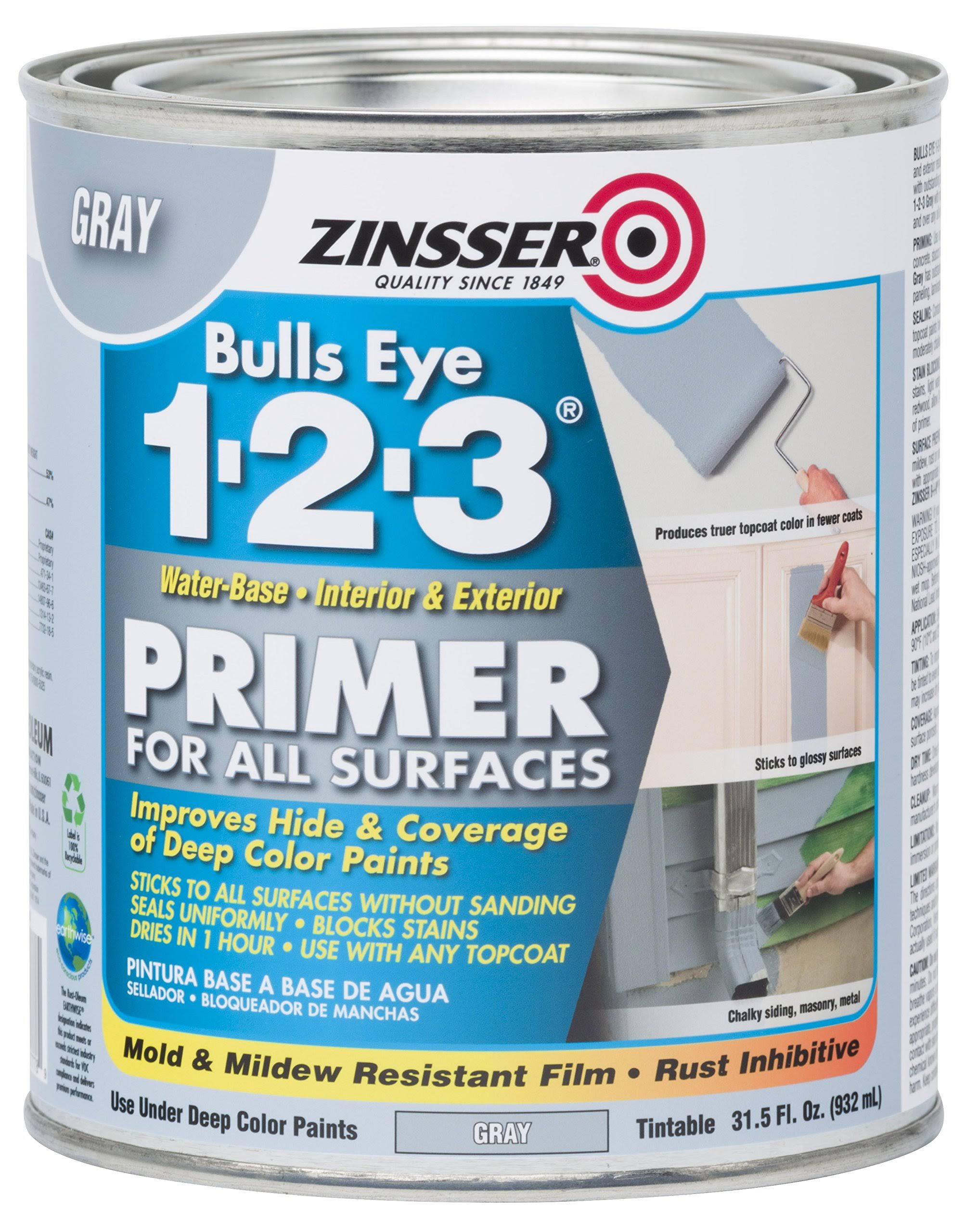 Zinsser Bulls Eye 1-2-3 Water Base Primer, Gray- 932 ml can