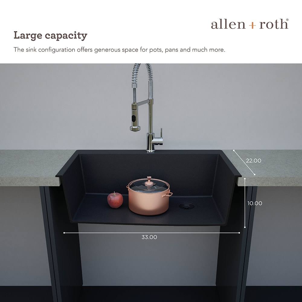 Allen + Roth DeForest Collection Dual-Mount 33-in x 22-in Nero Granite Single Bowl 5-Hole Kitchen Sink in Black | SIGN100XLDM13