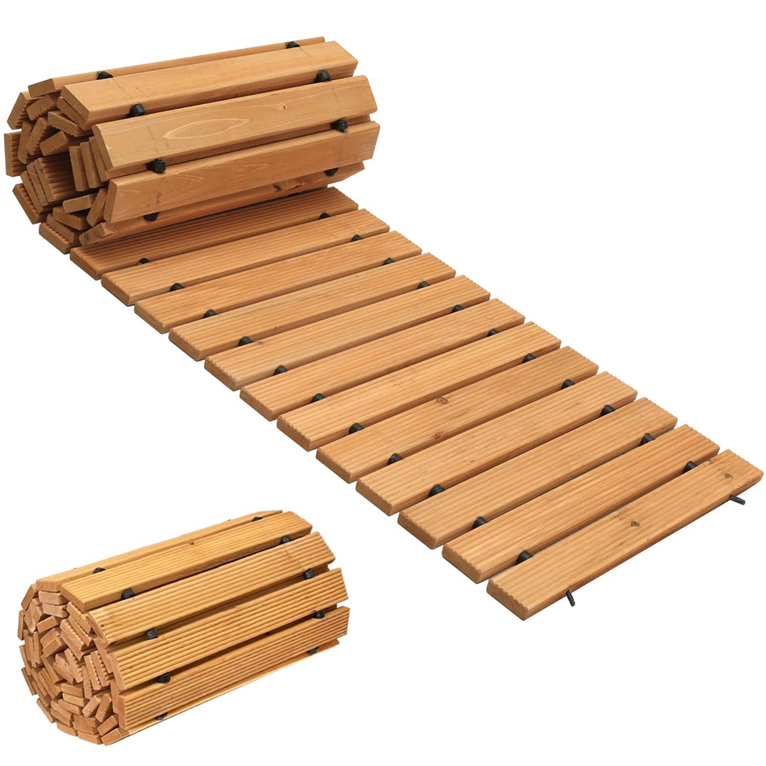 LINSHRY 8ft Wooden Garden Pathway, Outdoor Roll Out Decorative Garden Walkway, Weather-Resistant Non-Slip Wooden Walkway Pavers for Garden, Backyard