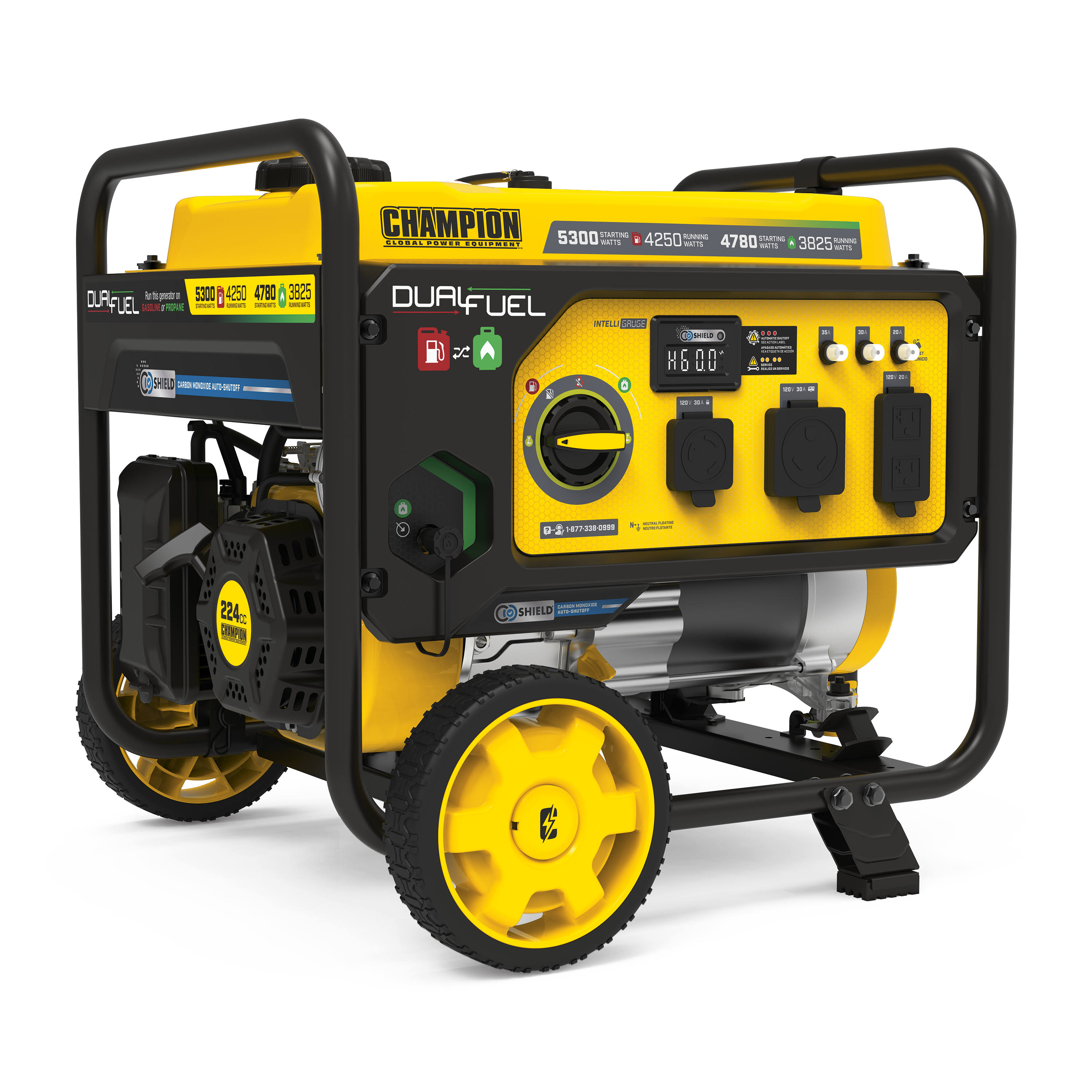Champion Power Equipment 5300/4250-Watt Gasoline and Propane Powered Dual Fuel Portable Generator with Co Shield