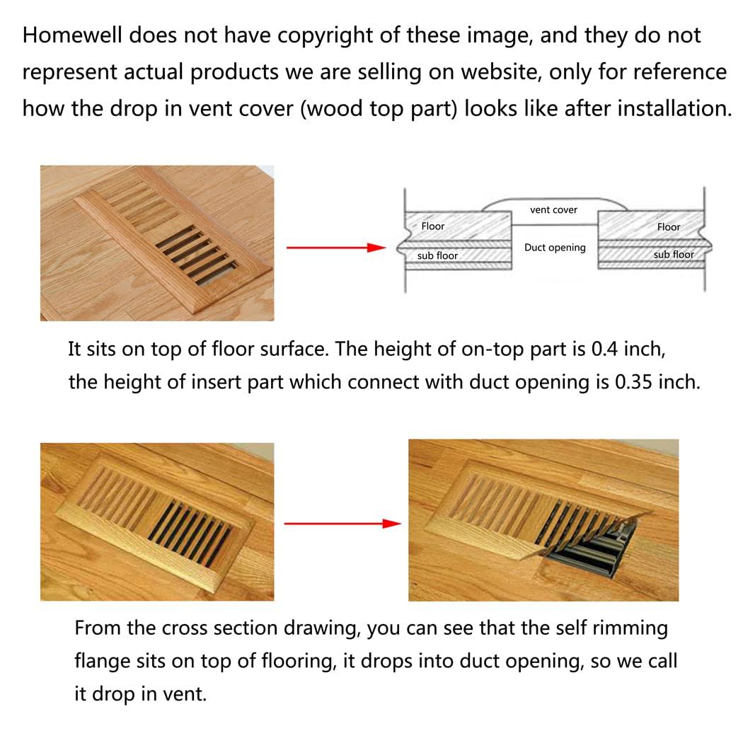 Homewell Red Oak Wood Floor Register, Drop in Vent Cover with Damper, 2x14 inch, Unfinished