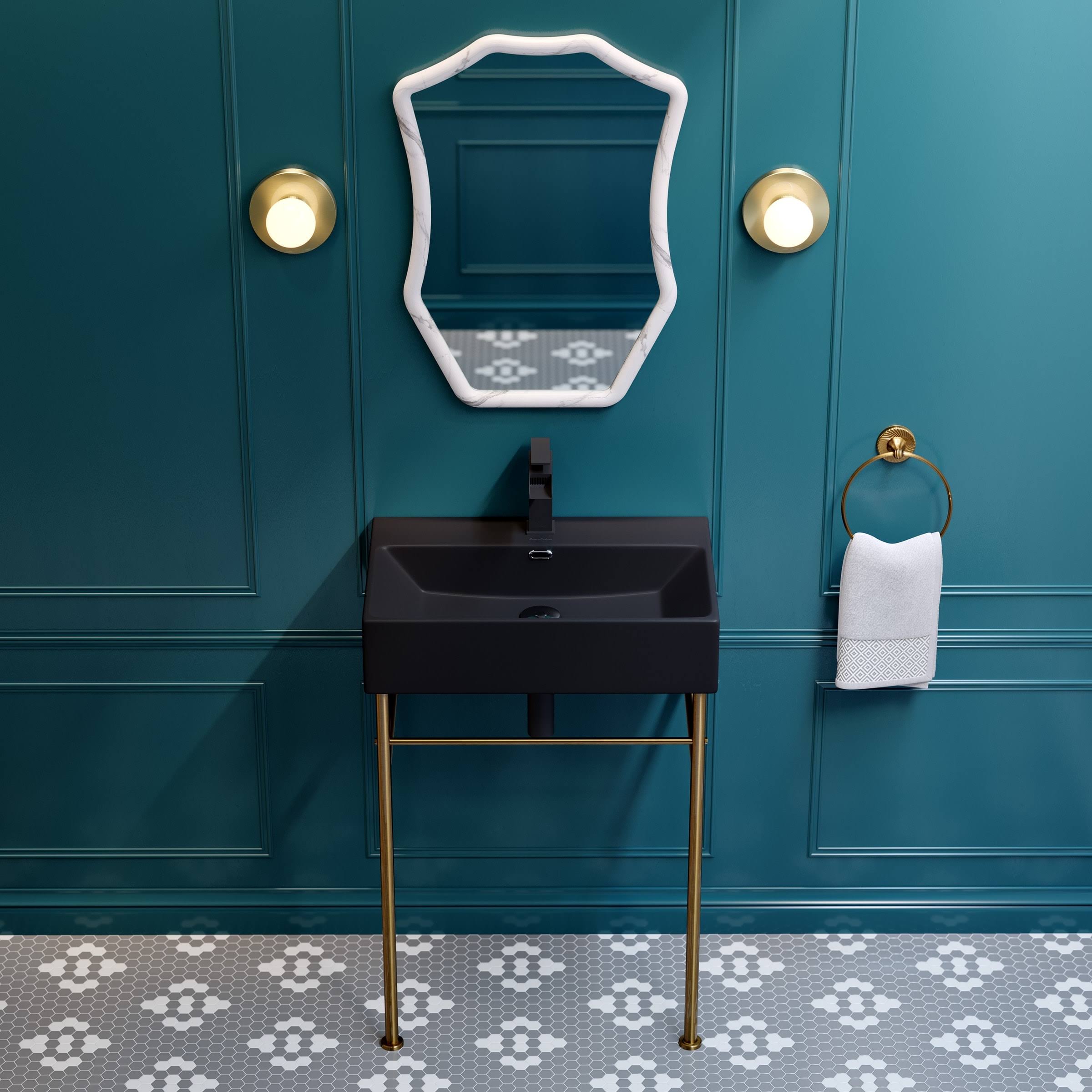 Swiss Madison Claire 24 Ceramic Console Sink Matte Black Basin Brushed Gold Legs