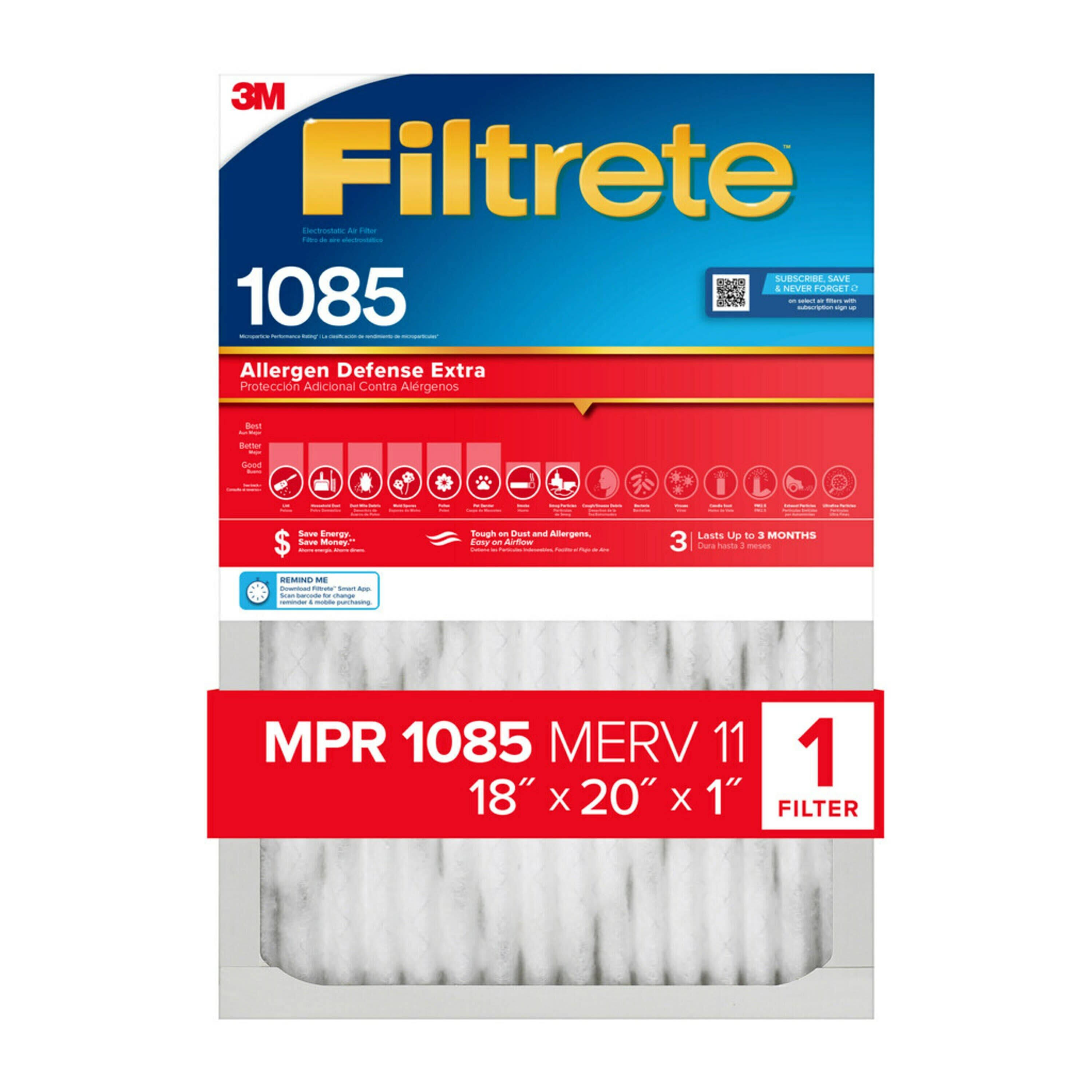 Filtrete 18-in W x 20-in L x 1-in MERV 11 1085 MPR Allergen Defense Extra Electrostatic Pleated Air Filter | 1245DC-12