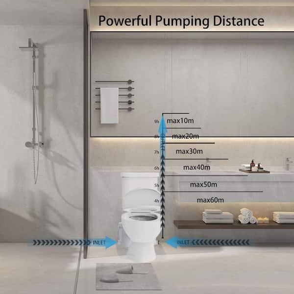 Simple Project Rear Outlet Macerating 2-Piece 1.0/1.6 GPF Dual Flush Round Toilet, with 0.8 HP Macerating Pump in White