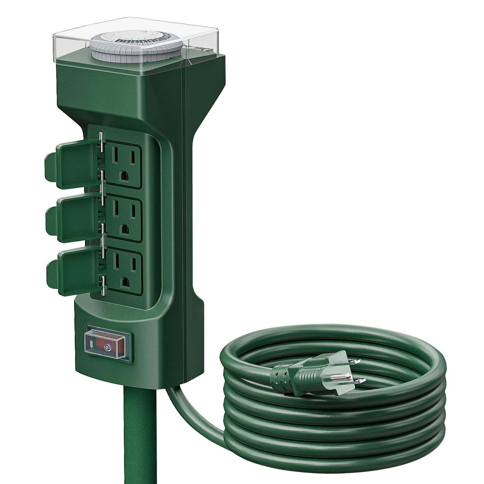 Outdoor Power Stake Timer, Kasonic 6 Grounded Outlets Mechanical Timer for Yard&Garden; ETL Certified Yard Power Stake, with 6 ft Outdoor Extension