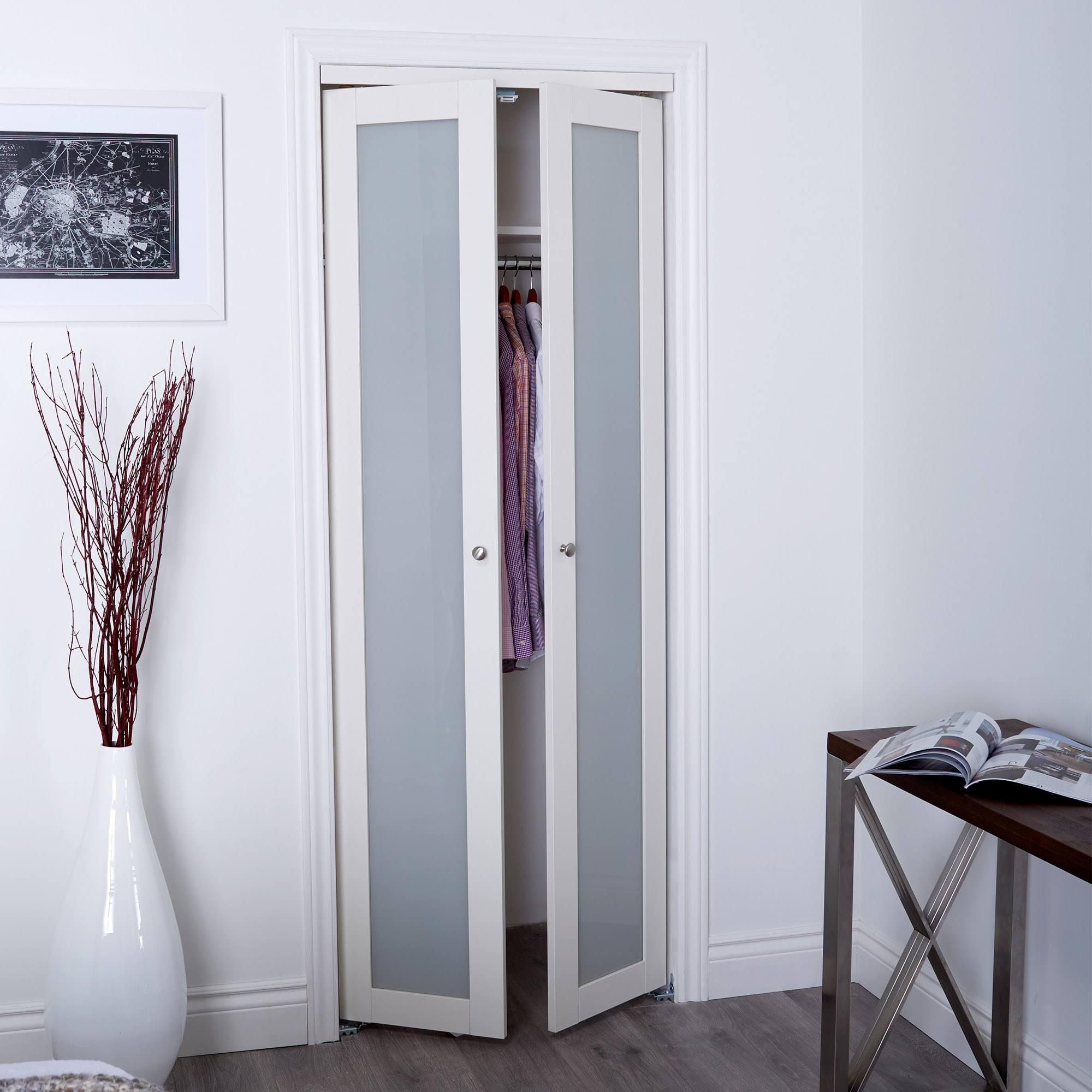 Renin 36 in x 80.25 in. Off White 1-Lite Tempered Frosted Glass MDF Interior French Door