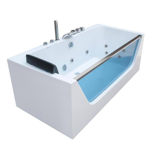 Empava 59 in. Acrylic Center Drain Rectangular 3-Wall Alcove Whirlpool Bathtub in White