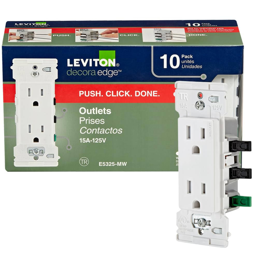 Leviton Decora Edge 15 Amp Tamper-Resistant Duplex Outlet, 10-Pack, White