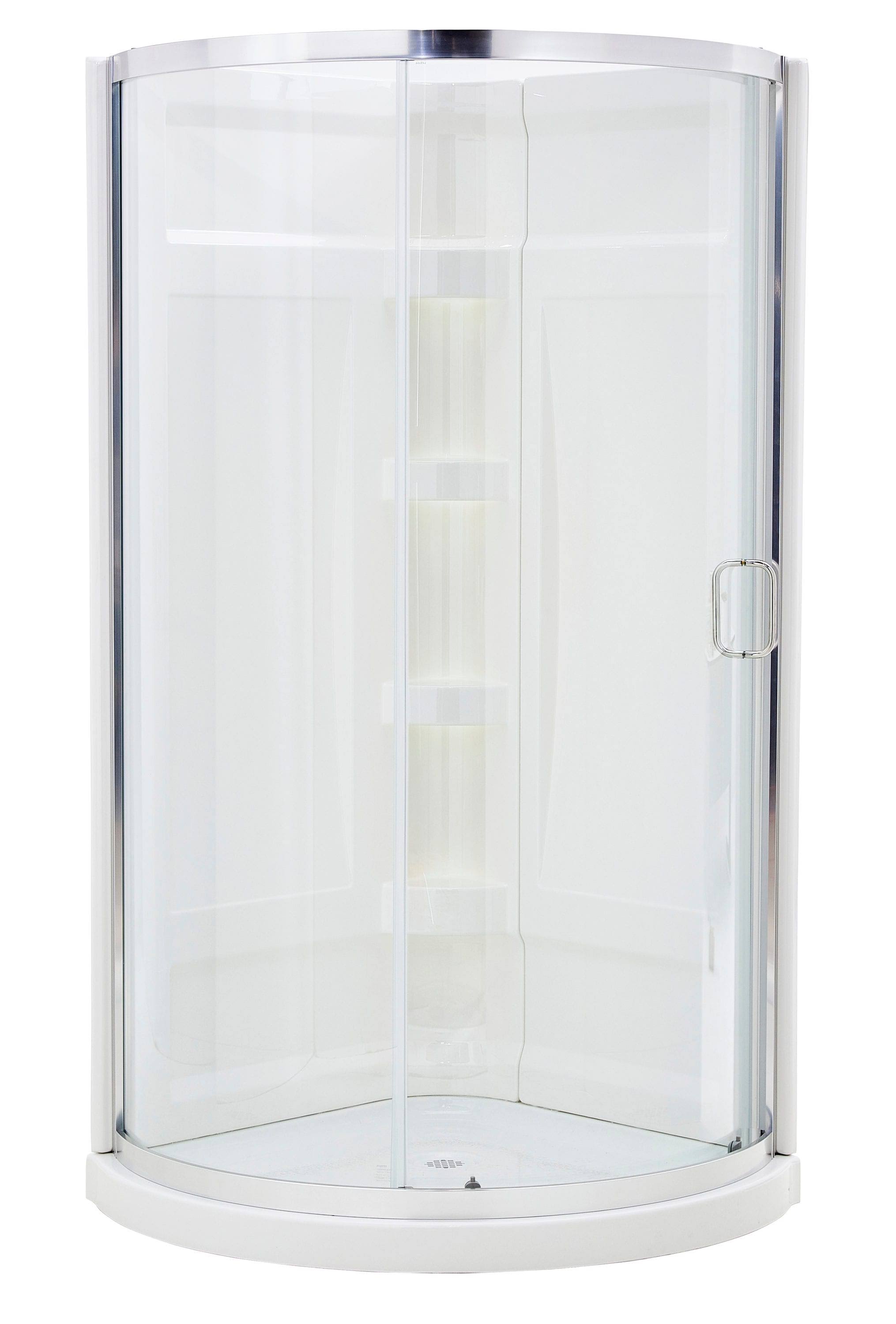 Maax Monroe White 38-in x 38-in x 76-in Base/Wall/Door Curved Corner Shower Kit (Off-center Drain) | 800025-900-084-000